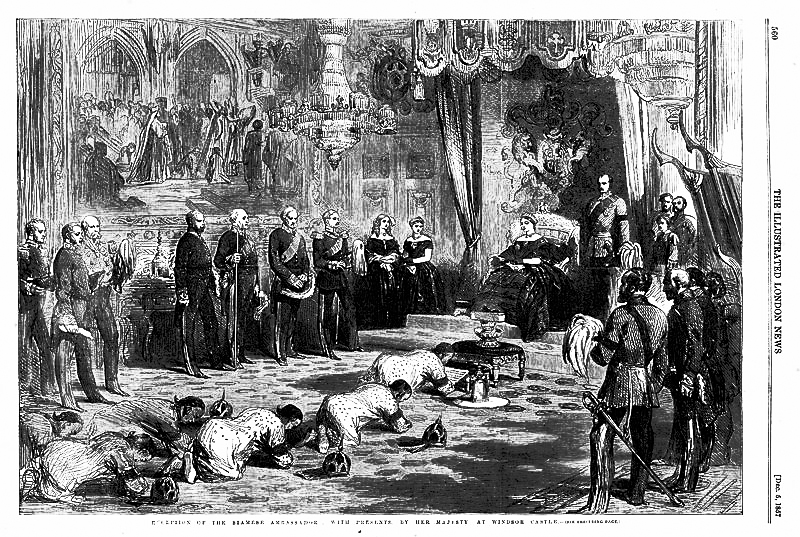 The Siamese delegation in audience with  Queen Victoria